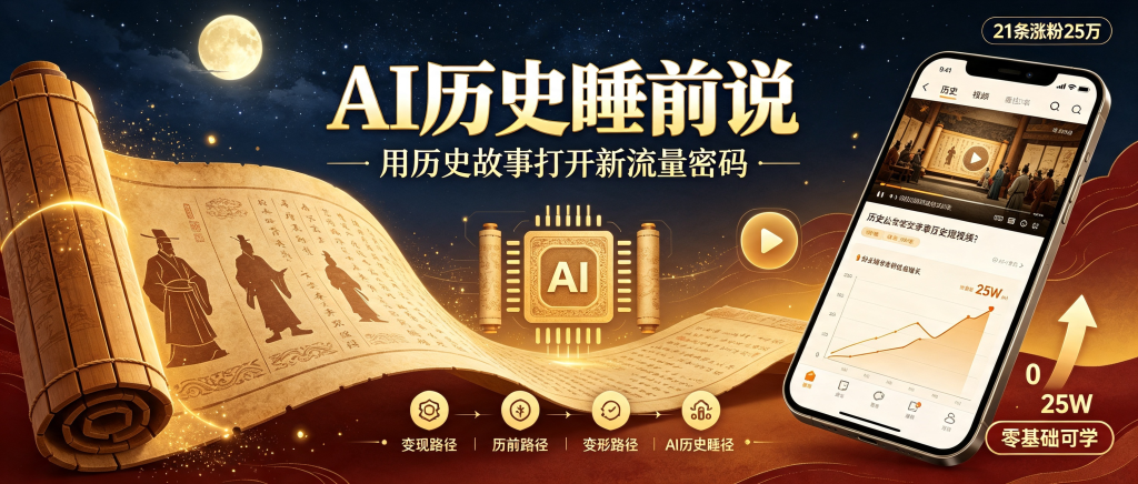 图片[1]-21条作品涨粉25万：AI历史睡前说爆款玩法全拆解（附详细教程+变现方向）-资源学习社