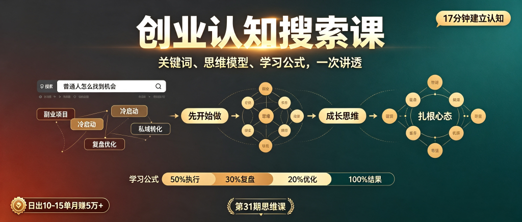 图片[1]-第31期冷门竞价思维课：创业3大心态+竞价核心逻辑+新人学习黄金公式-资源学习社