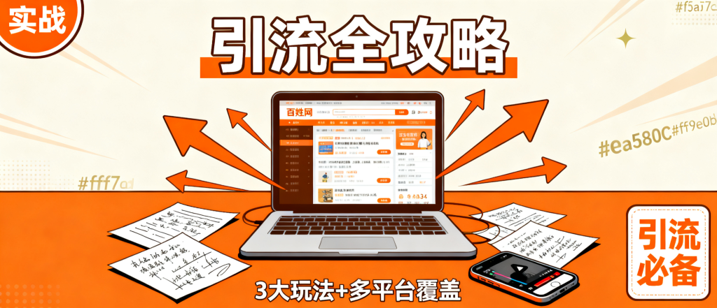 图片[1]-百姓网首页霸屏被动引流实战全攻略：3大引流玩法+多平台流量覆盖-资源学习社