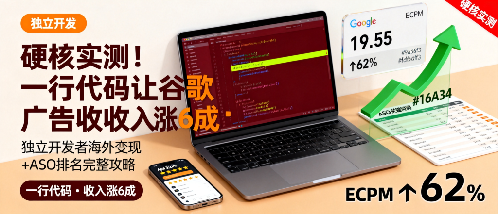图片[1]-一行代码让谷歌广告收入涨6成：独立开发者海外变现+ASO排名完整攻略-资源学习社