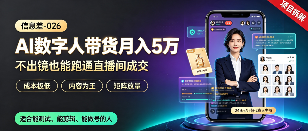 图片[1]-信息差-026-AI数字人带货月入5万-资源学习社