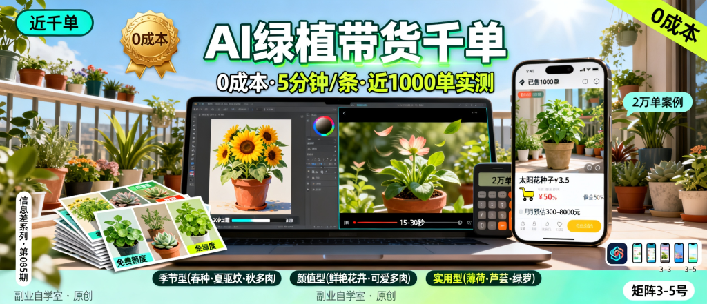 图片[1]-信息差-065-AI做绿植视频带货近千单0成本制作拆解-资源学习社