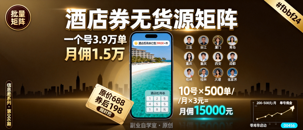 图片[1]-信息差-066-无货源卖酒店券一个号3万9单批量矩阵实操拆解-资源学习社