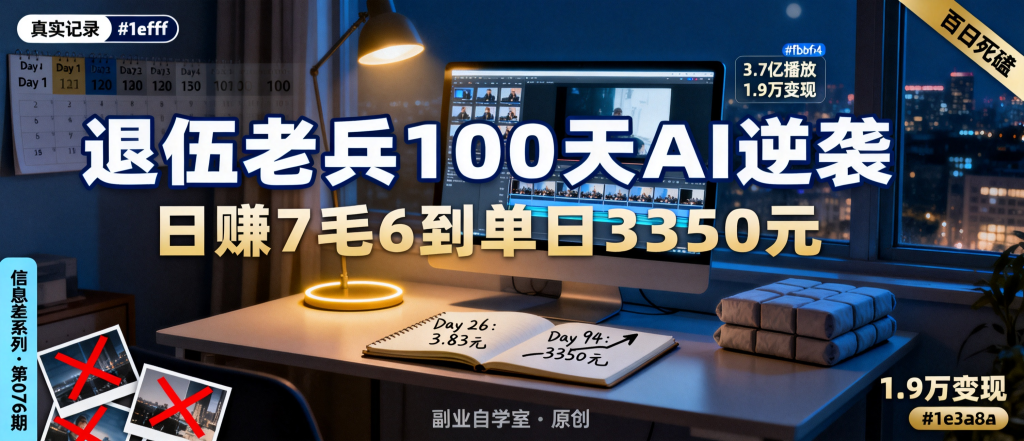 图片[1]-信息差-076-退伍老兵100天AI短视频从日赚7毛6到单日3350-资源学习社