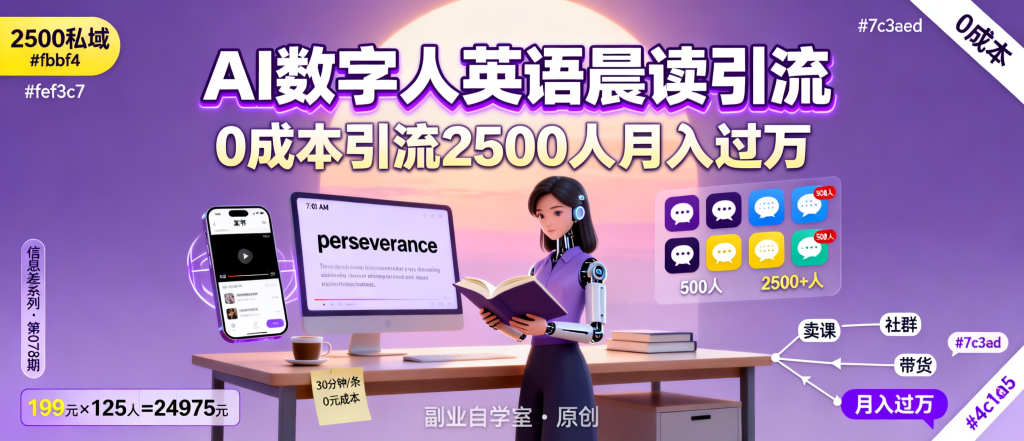 图片[1]-信息差-078-AI数字人做英语晨读0成本引流2500私域变现拆解-资源学习社
