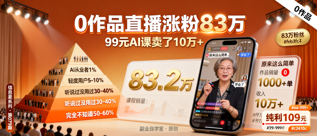 图片[1]-信息差-079-豆妈一条作品没发纯靠直播83万粉丝AI课卖了10万-资源学习社