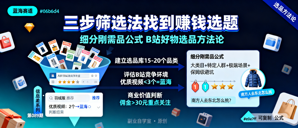 图片[1]-信息差-089-B站好物选品方法论三步筛选法加细分刚需品公式-资源学习社