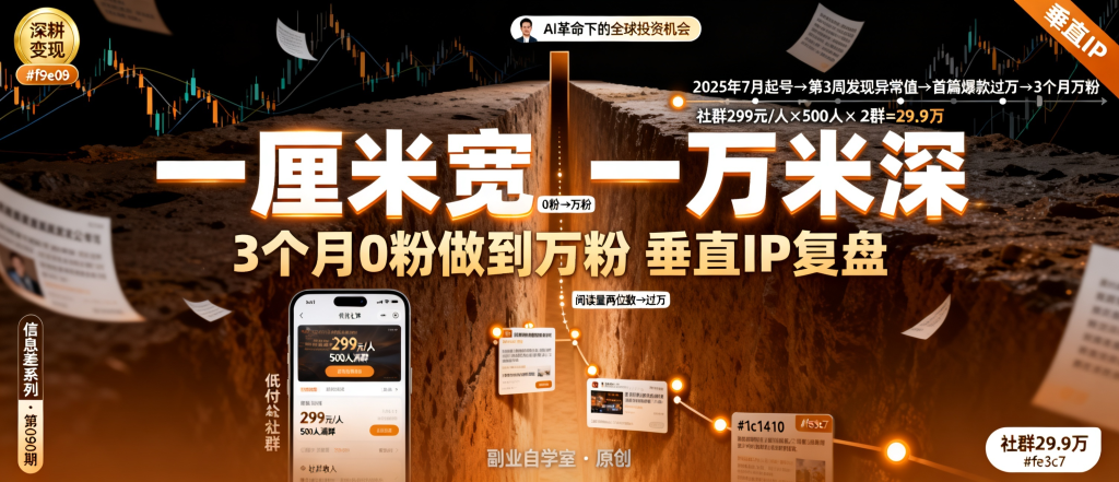 图片[1]-信息差-090-一厘米宽一万米深3个月0粉做到万粉的垂直IP复盘-资源学习社