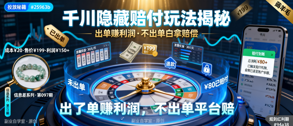 图片[1]-信息差-097-千川投放有个隐藏赔付一个产品批量铺计划出单赚钱不出单白拿赔偿-资源学习社