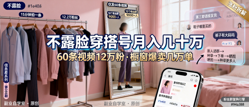 图片[1]-信息差-098-不露脸做穿搭号60条视频12万粉粉丝群9000人橱窗出了几万单怎么做到的-资源学习社
