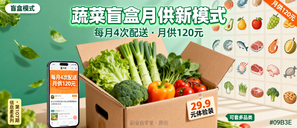 图片[1]-信息差-107-小红书上有人把蔬菜做成盲盒月供了每月4次配送这模式能套到多少品类上-资源学习社