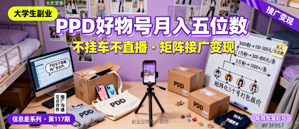 图片[1]-信息差-117-抖音上PDD大学生好物分享号批量起号不挂车不直播就靠接广告月入五位数-资源学习社