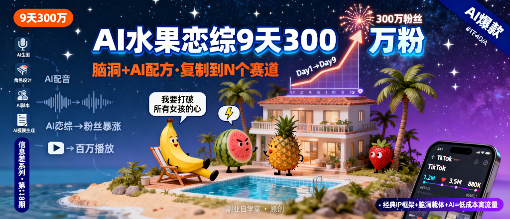 图片[1]-信息差-118-TikTok上一个AI水果恋综9天吸粉300万这种脑洞加AI的配方能复制到多少赛道-资源学习社