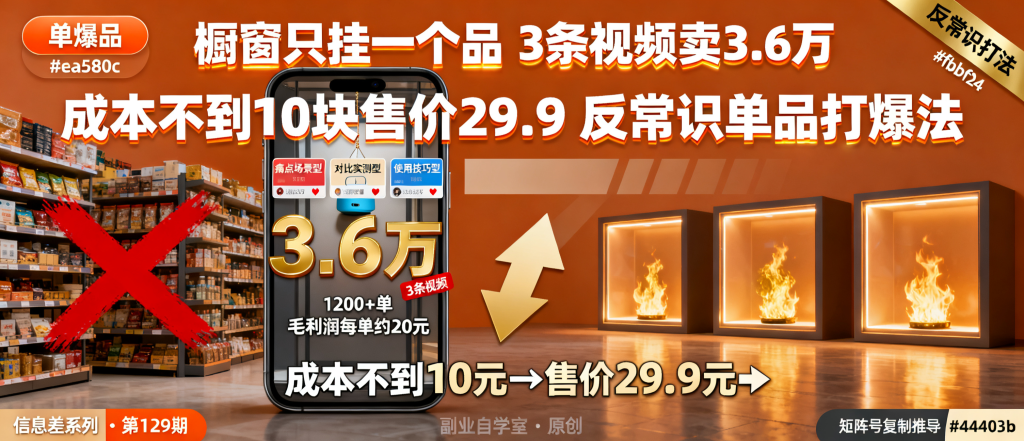图片[1]-信息差-129-3条视频3.6万橱窗只挂一个品反常识单品打爆账号矩阵玩法-资源学习社