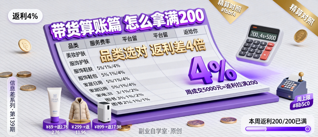 图片[1]-信息差-139-公众号带货算账篇品类服务费返利表周上限200元怎么拿满-资源学习社