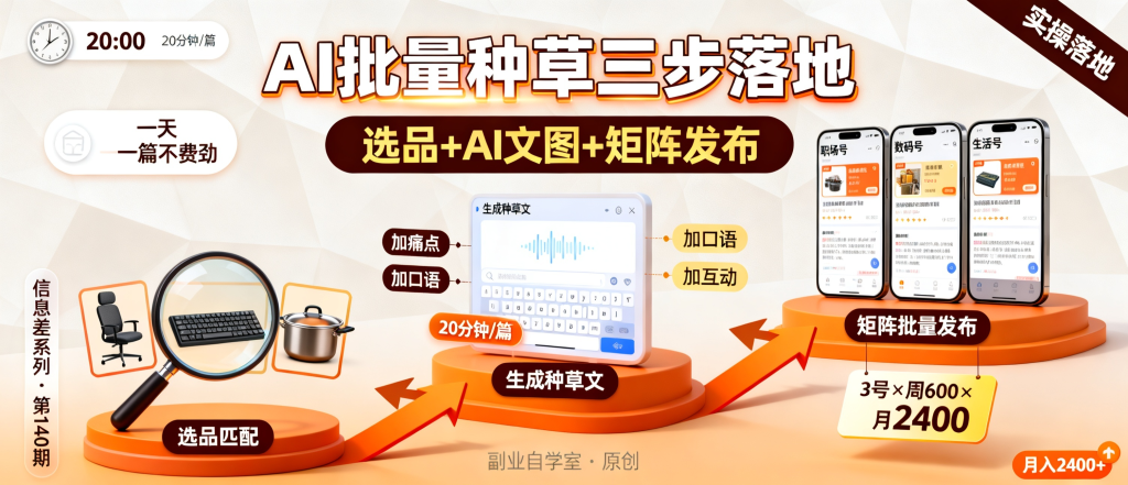 图片[1]-信息差-140-公众号带货实操AI批量种草三步法选品矩阵批量发布-资源学习社