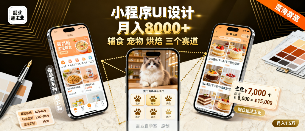 图片[1]-信息差-144-小程序页面设计UI装修月入8000加定制单宠物辅食烘焙三个赛道-资源学习社