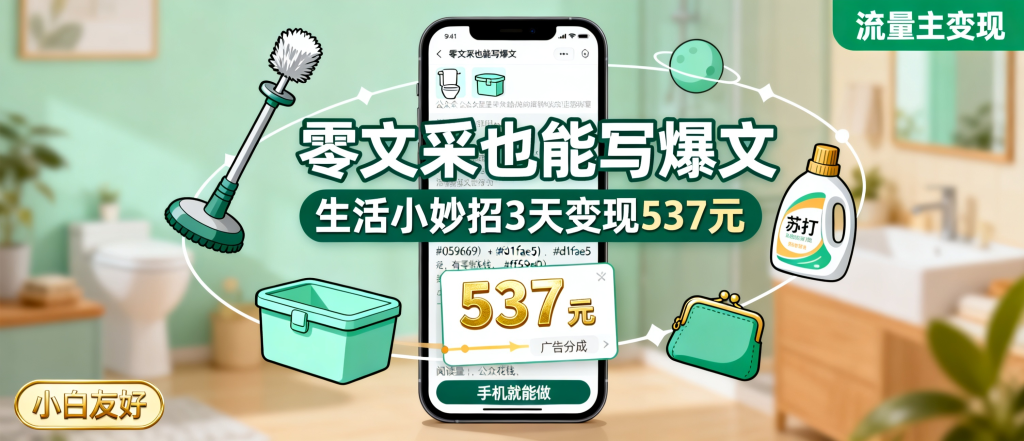 图片[1]-信息差-159-生活小妙招公众号3天流量主变现537元零文采手机就能做马桶疏通收纳省钱爆文赛道-资源学习社