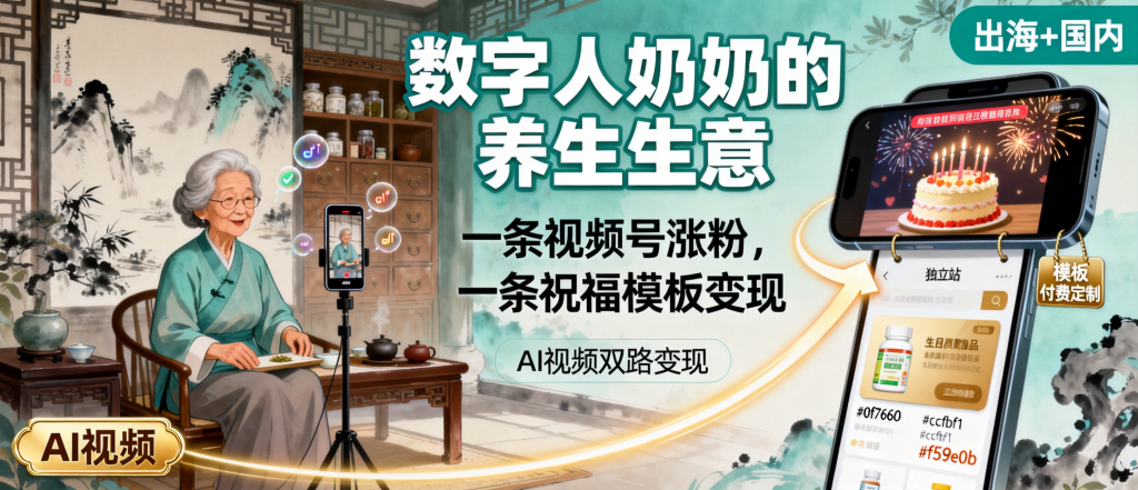 图片[1]-信息差-160-数字人奶奶TikTok讲中式养生导流独立站卖保健品加AI祝福视频模板涨粉知识付费两条AI视频赚钱路-资源学习社