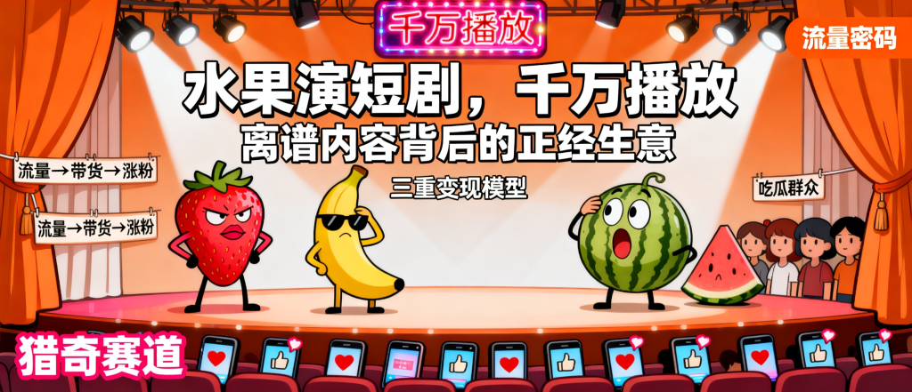 图片[1]-信息差-161-水果AI视频全网刷屏草莓出轨香蕉当渣男万物皆可NTR千万播放电子垃圾食品三重变现模型-资源学习社