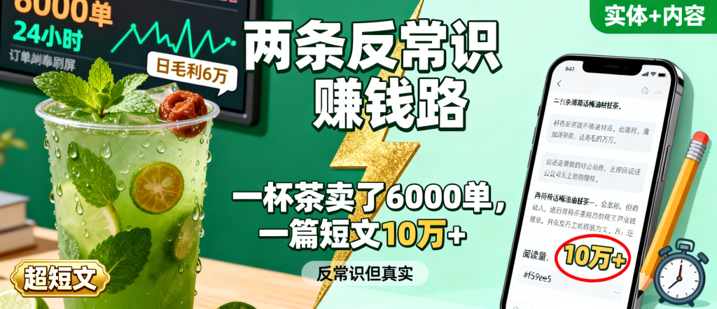 图片[1]-信息差-162-薄荷话梅油柑茶24小时6000单日毛利6万加超短文公众号20天10万加两条反常识赚钱路-资源学习社
