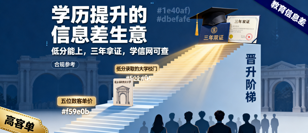 图片[1]-信息差-164-学历提升贫困区大学低分录取加自考本科三年双证学信网可查五位数客单价-资源学习社
