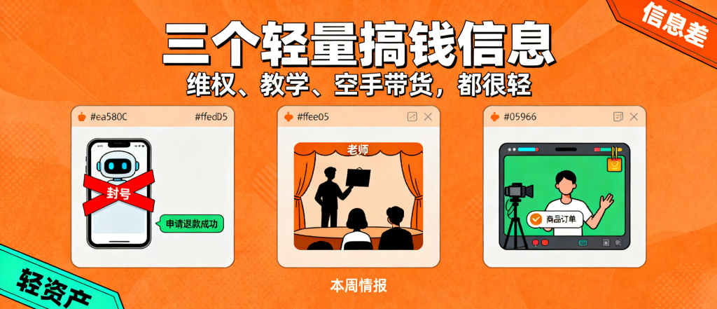 图片[1]-信息差-169-Claude封号Apple退款加教素人做主播自己先不播了加抖音无实物表演带货三个轻量搞钱信息-资源学习社
