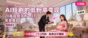 信息差-176-AI豪门总裁照顾怀孕宝妈短剧20条视频涨粉1.3万条条过万带货变现低粉高变现-资源学习社